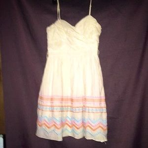 Spaghetti strap white with in bordered blue orange and pink and red